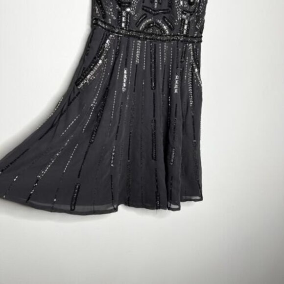 Shail K Beaded Gray Short Cocktail Fit & Flare Dress Size 6 - Picture 3 of 12